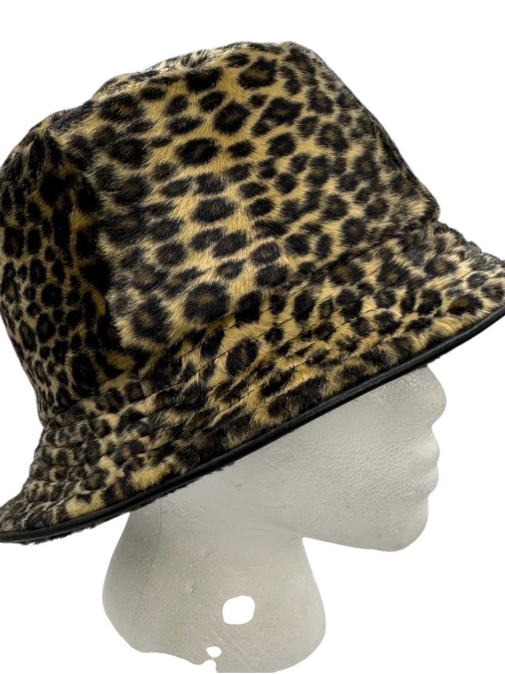 UEC VINTAGE BETMAR NEW YORK Faux Fur Leopard Print Bucket Hat Animal Print Hat